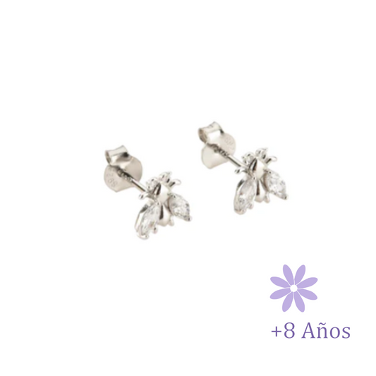 AROS ABEJA Y CIRCONES PLATA TORNILLO CLÁSICO