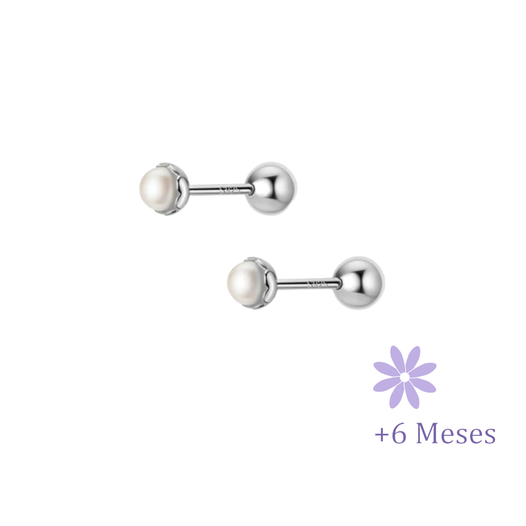 AROS PERLITA PLATA ENGASTE VINTAGE XS TORNILLO ROSCO