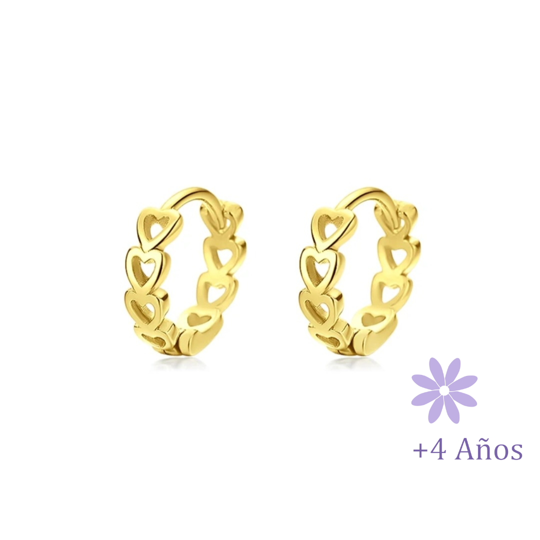 AROS ARGOLLA CORAZONES PLATA 925 CHAPADO EN ORO