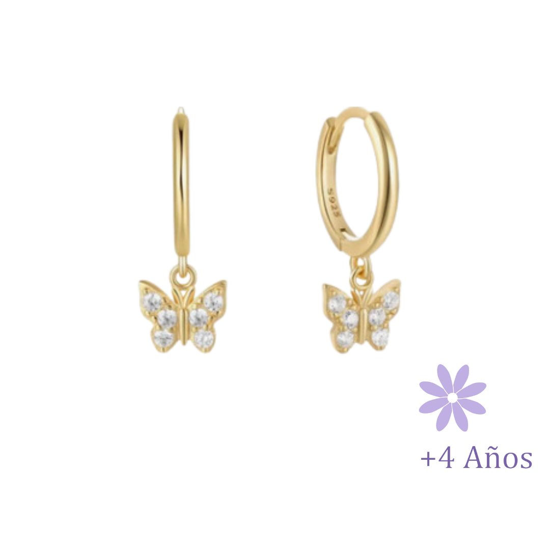 AROS ARGOLLA MARIPOSA CIRCONES BLANCO CHAPADO EN ORO