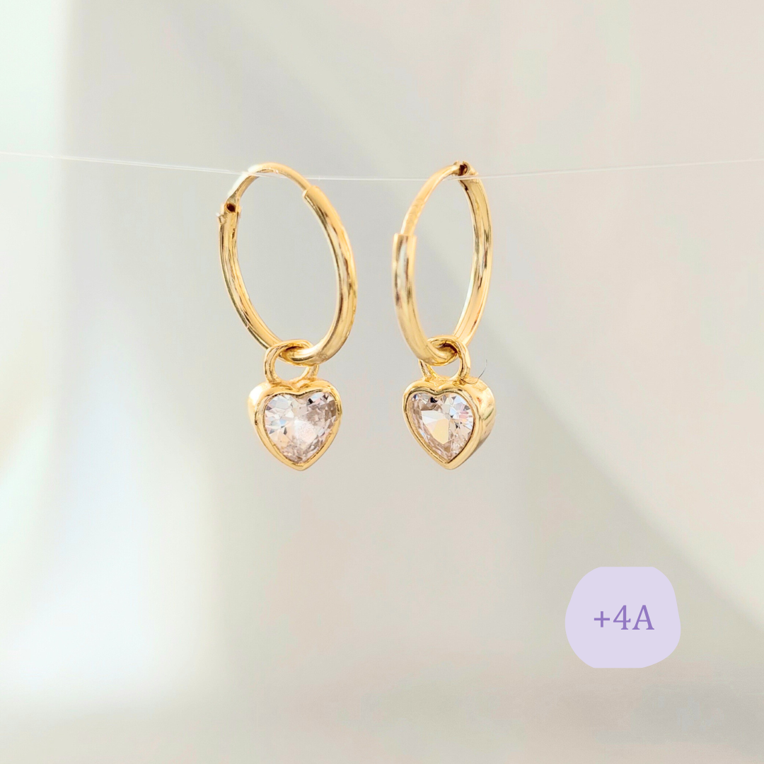 AROS ARGOLLA CORAZÓN COLGANTE CIRCÓN BLANCO CHAPADO EN ORO
