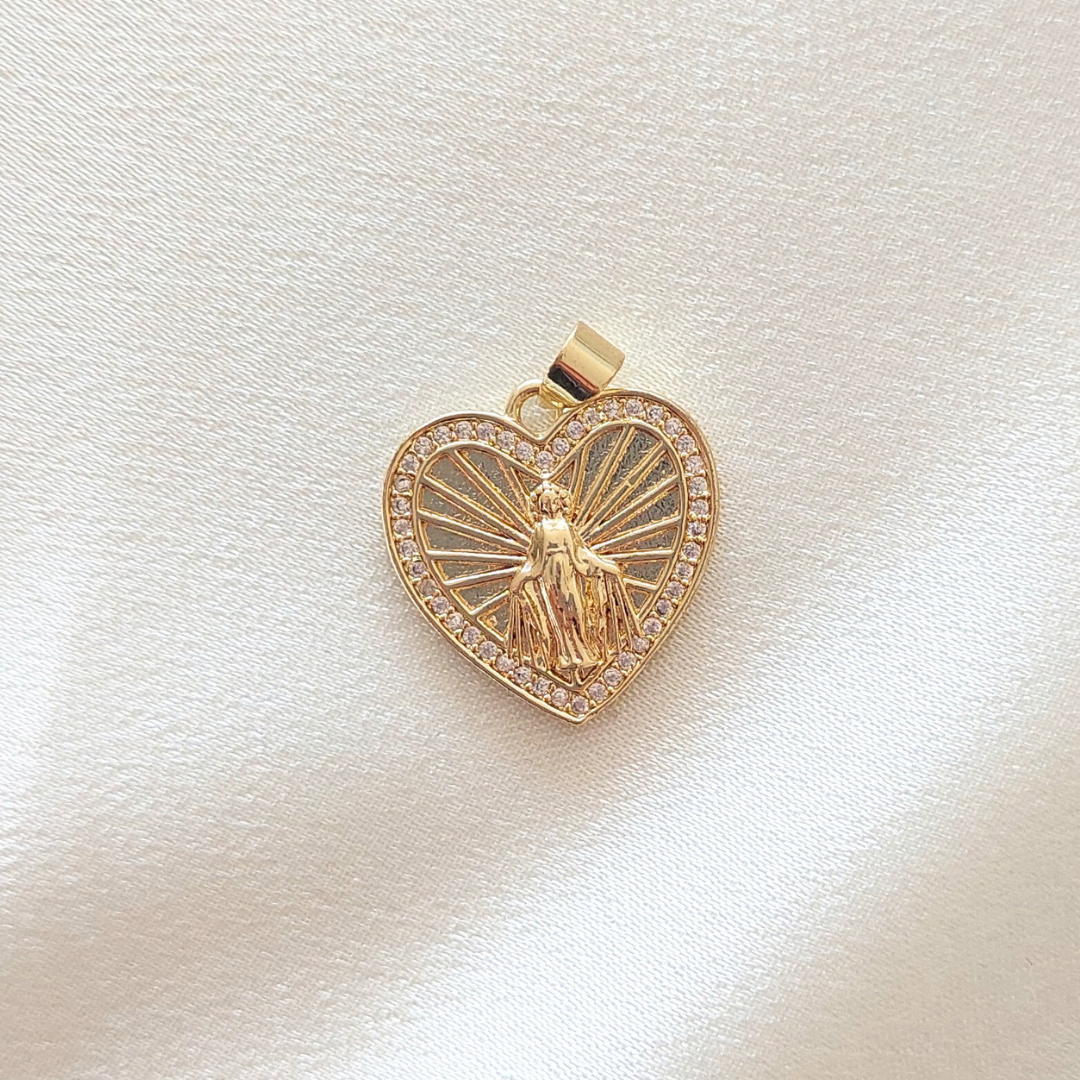 MEDALLA VIRGEN CORAZÓN CIRCONES