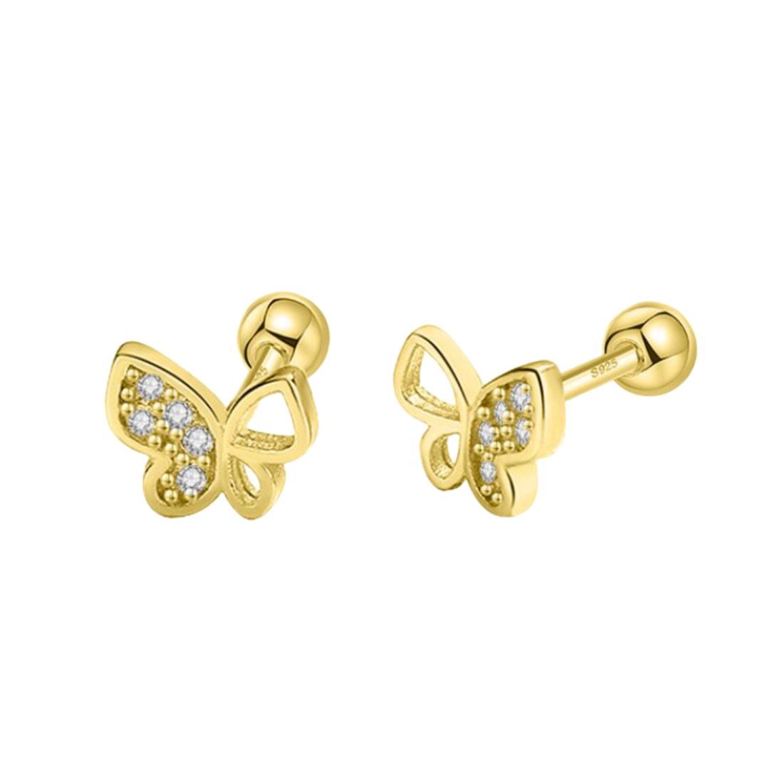 AROS MARIPOSA ALA CIRCÓN CHAPADO ORO TORNILLO ROSCO
