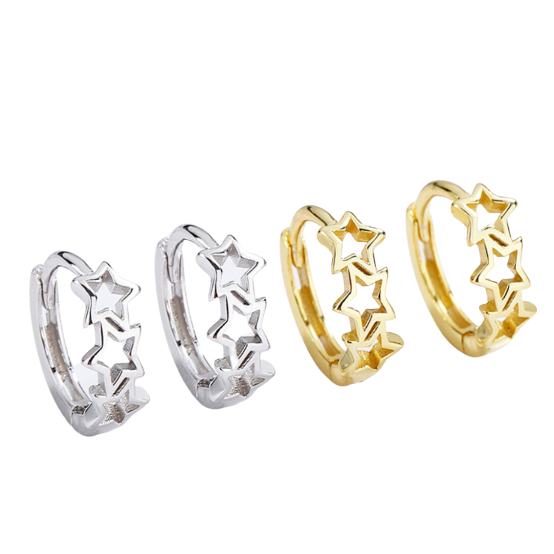 AROS ARGOLLA TRIO DE ESTRELLAS PLATA