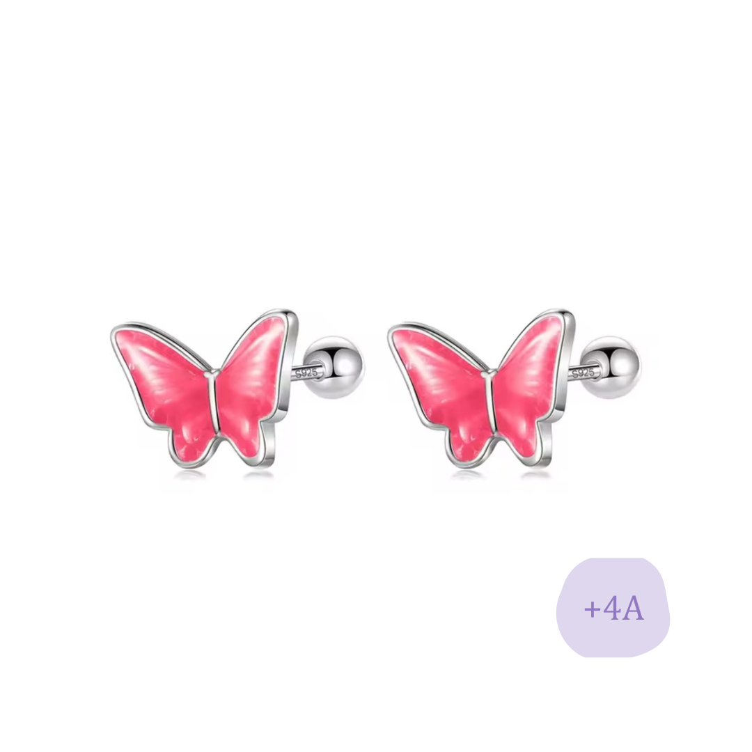 AROS MARIPOSA FUCSIA PLATA TORNILLO ROSCO