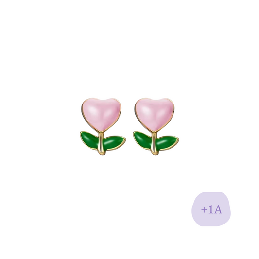 AROS FLOR CORAZÓN PLATA Y ESMATE TORNILLO CLÁSICO