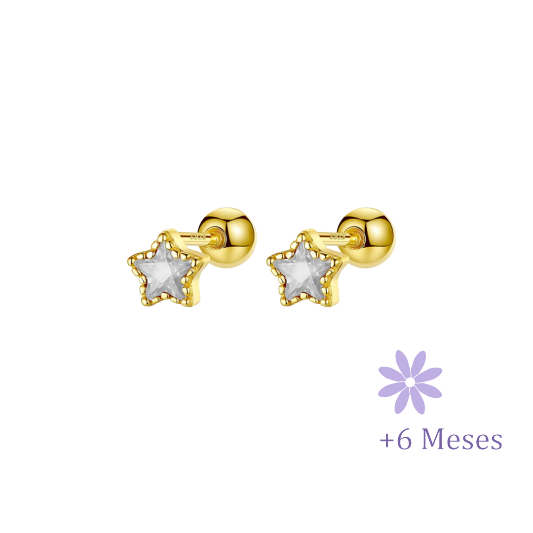 AROS ESTRELLA CIRCÓN BLANCO CHAPADO ORO TORNILLO ROSCO