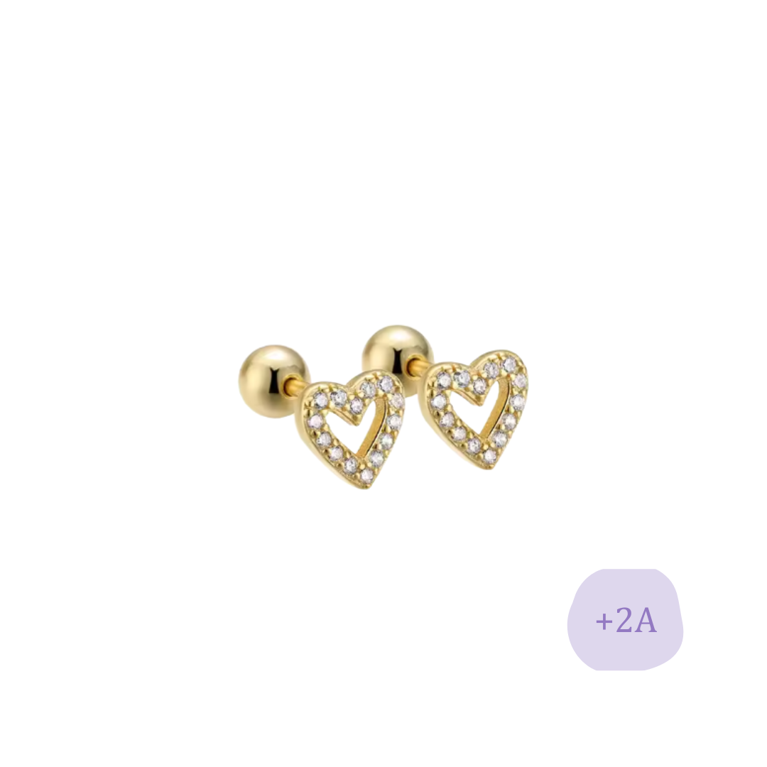 AROS CORAZÓN CIRCONES BLANCOS TORNILLO ROSCO ORO