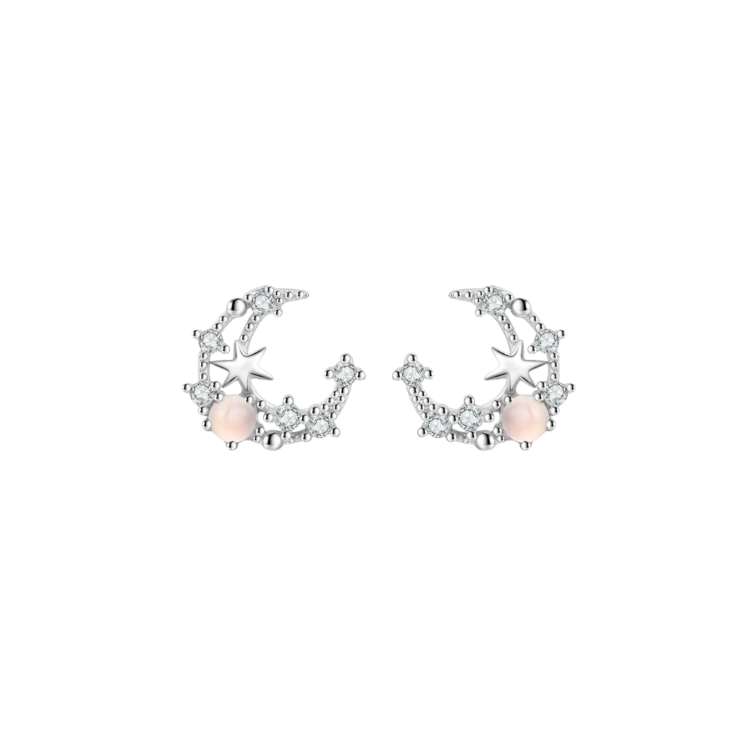 AROS LUNA CIRCONES & PIEDRA LUNA PLATA 925 TORNILLO ROSCO