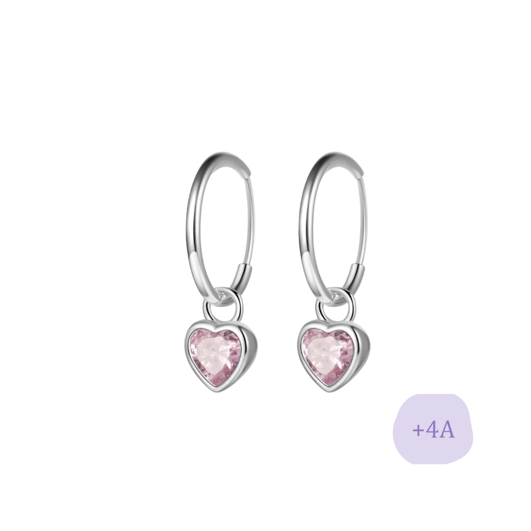AROS ARGOLLA CORAZÓN COLGANTE CIRCÓN ROSA PLATA 925