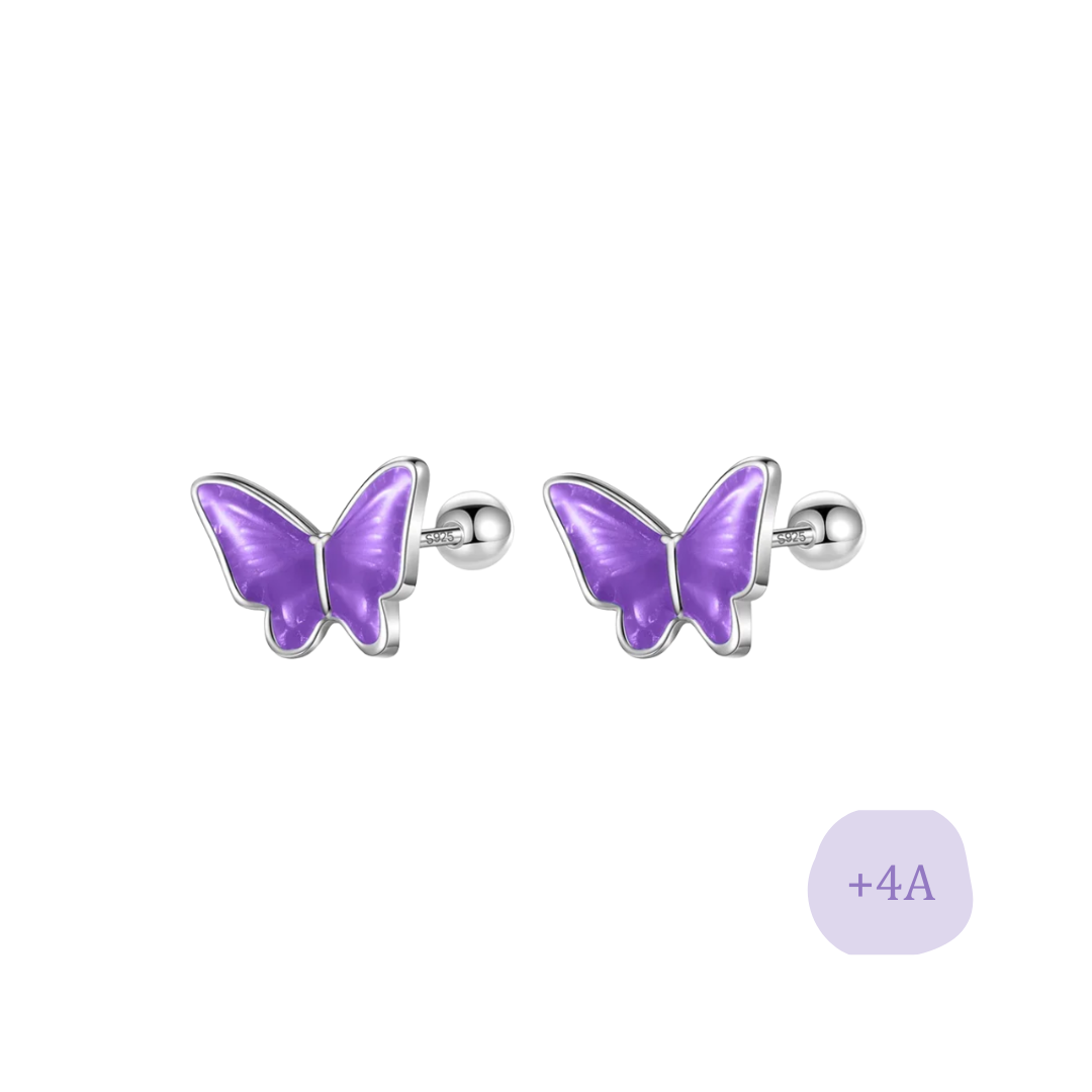 AROS MARIPOSA MORADA PLATA TORNILLO ROSCO