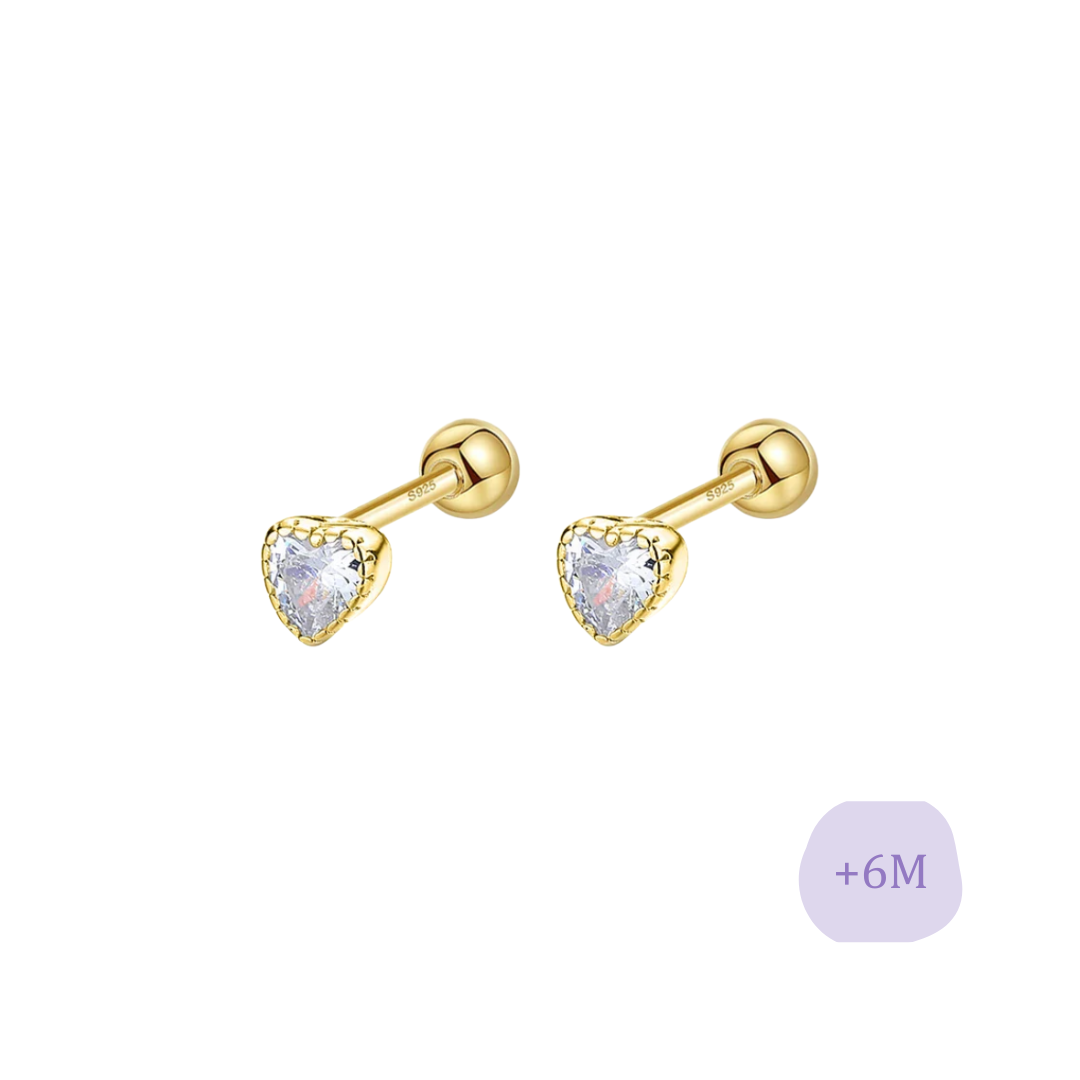 AROS CORAZÓN CIRCÓN BLANCO PLATA 925 CHAPADO EN ORO TORNILLO ROSCO