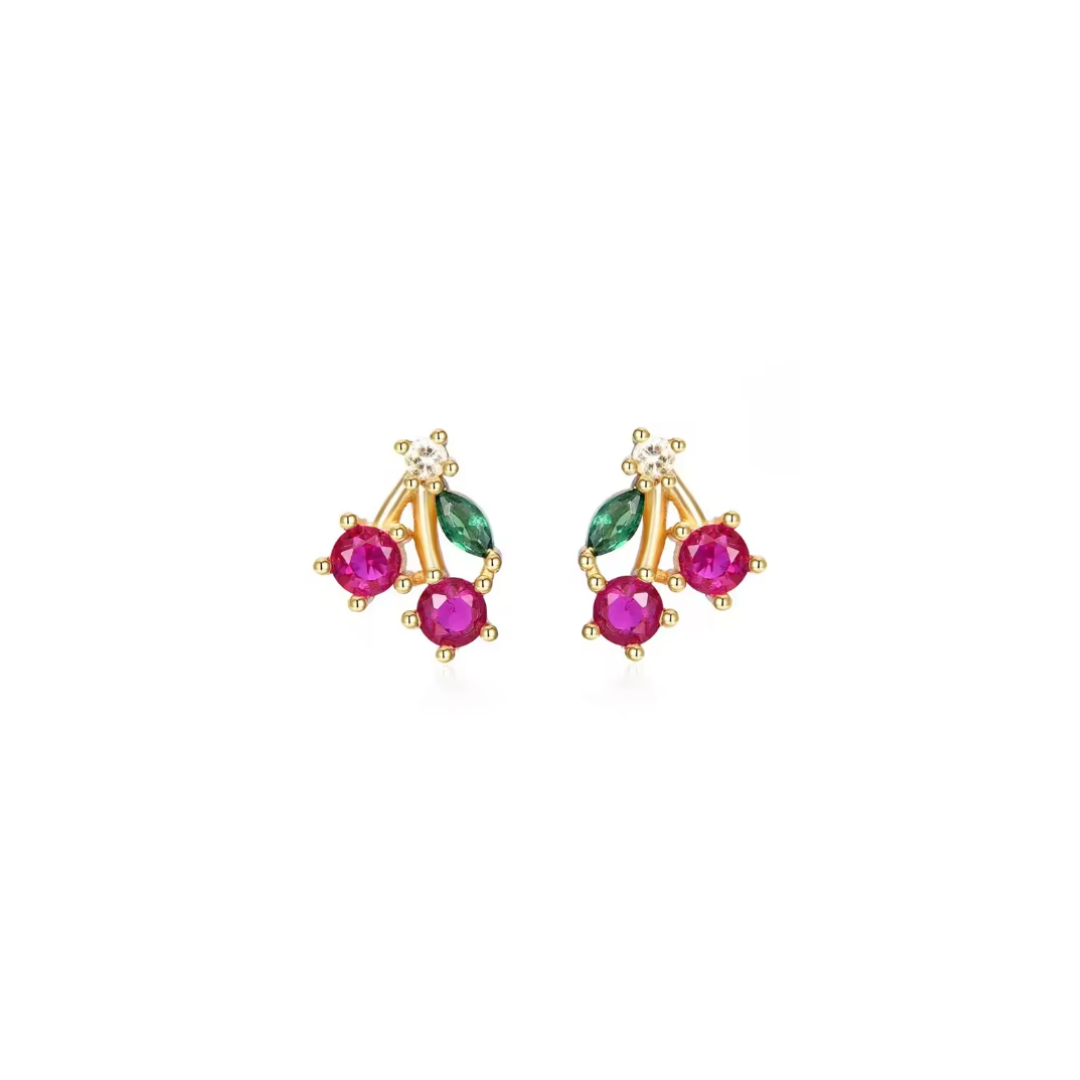 AROS CEREZAS CIRCONES FUCSIA CHAPADO ORO TORNILLO CLÁSICO