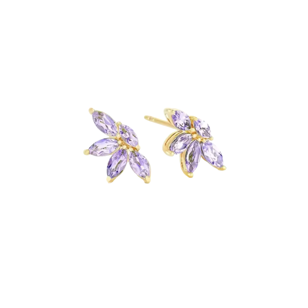 AROS MAGNOLIA CIRCONES MORADOS CHAPADO ORO TORNILLO CLÁSICO