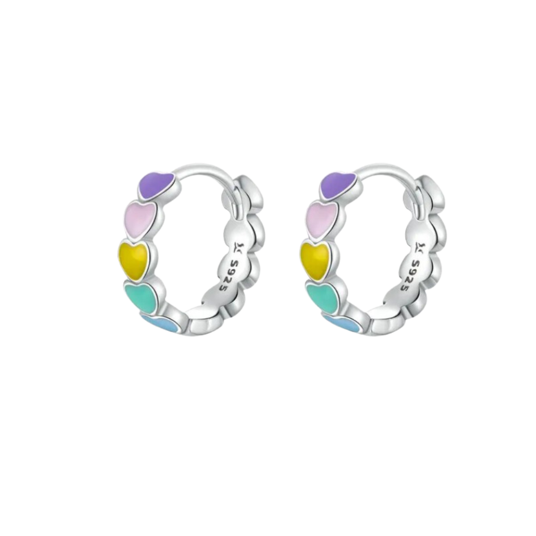 AROS ARGOLLA CORAZONES DE COLORES PLATA