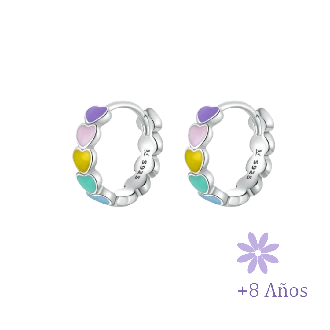 AROS ARGOLLA CORAZONES DE COLORES PLATA