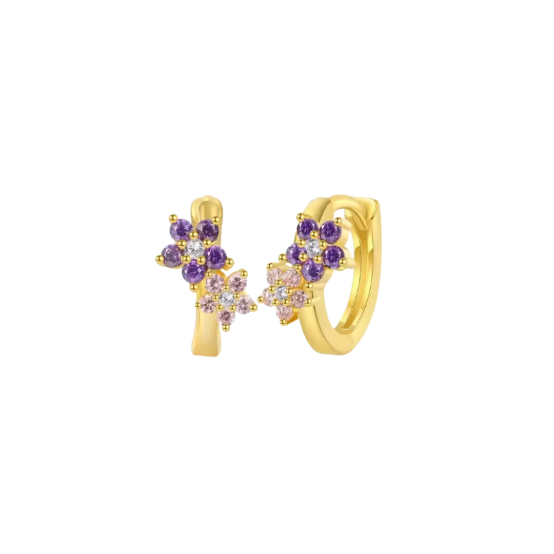 AROS ARGOLLA 2 FLORES CIRCONES CHAPADO ORO