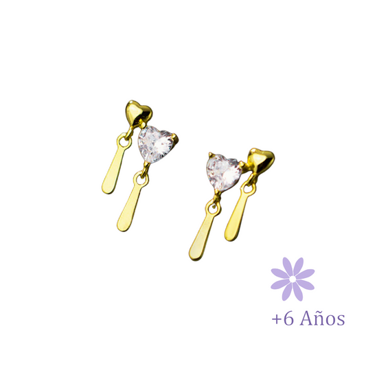 AROS CORAZONES Y LAGRIMAS CHAPADO EN ORO Y CIRCONES TORNILLO CLÁSICO