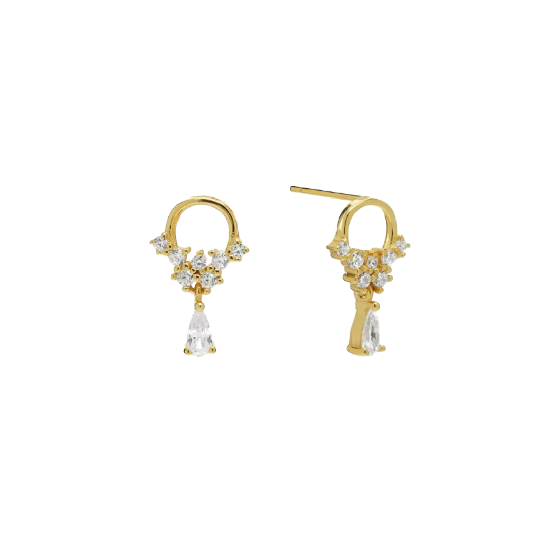 AROS LÁGRIMA CIRCONES BLANCO CHAPADO ORO TORNILLO CLÁSICO