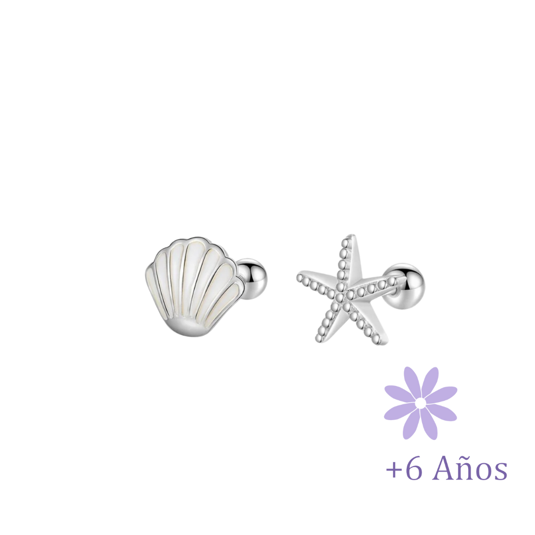 AROS CONCHITA Y ESTRELLITA DE MAR PLATA TORNILLO ROSCO