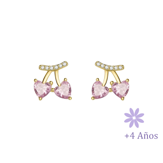 AROS CEREZAS ROSA CIRCONES CHAPADO EN ORO TORNILLO CLÁSICO