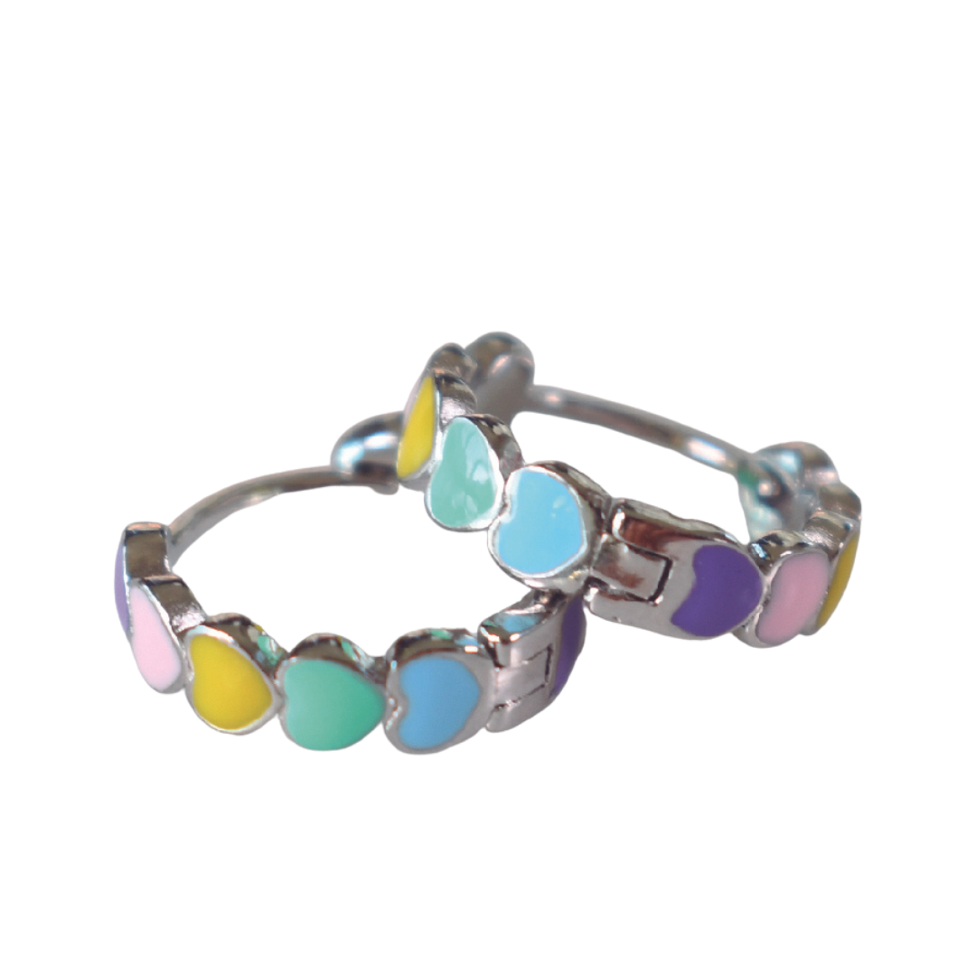 AROS ARGOLLA CORAZONES DE COLORES - MARGARITA JOYERIA INFANTIL