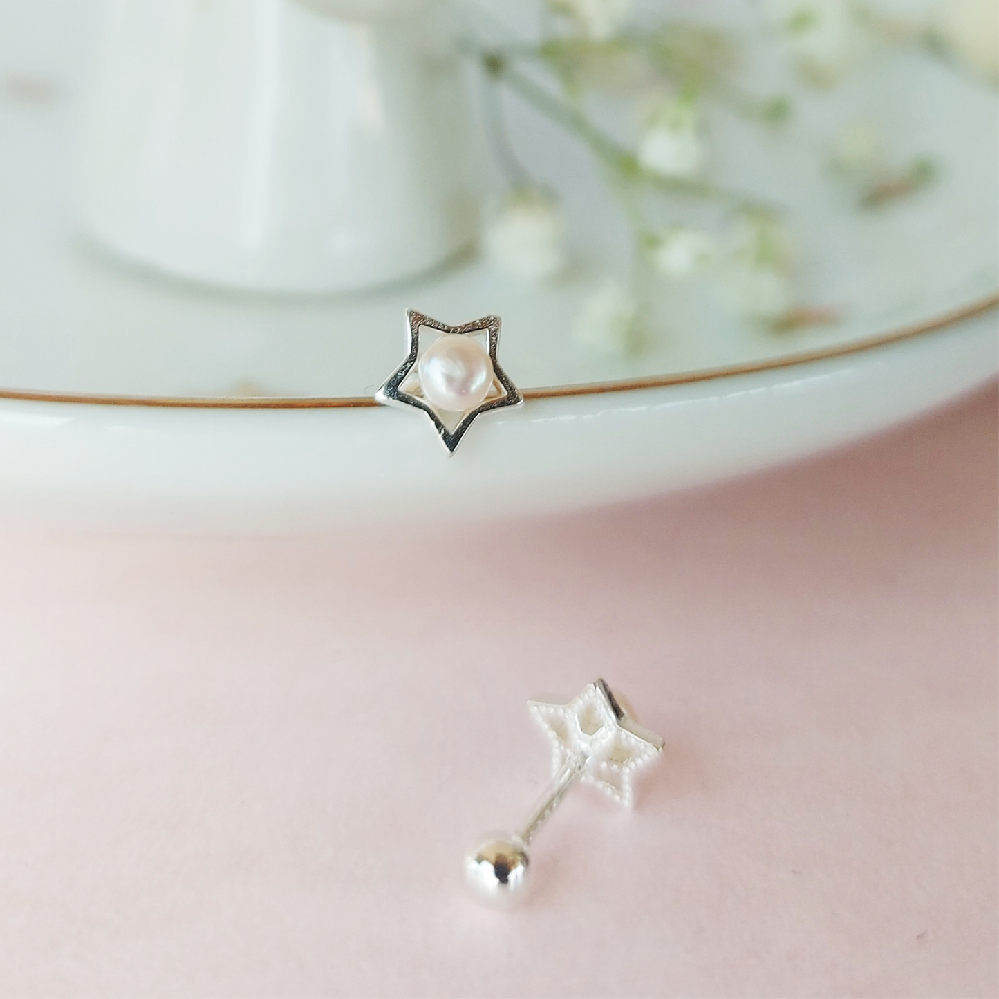 AROS ESTRELLITA PLATA PERLITA - MARGARITA JOYERIA INFANTIL
