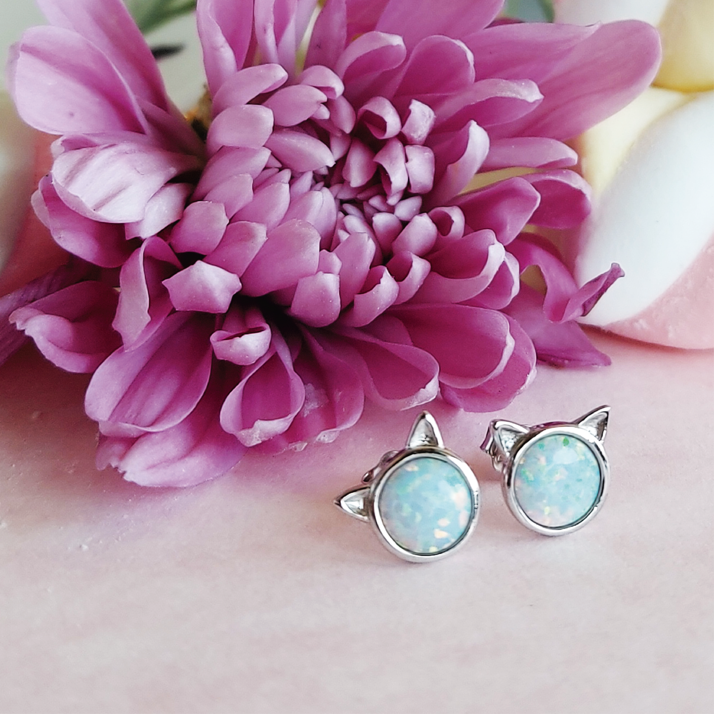 AROS GATITO ÓPALO - MARGARITA JOYERIA INFANTIL