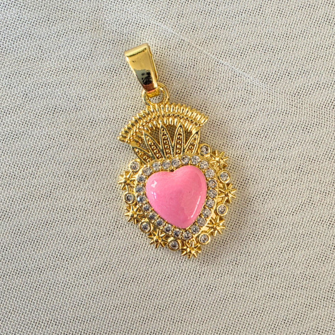 COLGANTE CORAZÓN DETENTE ROSA ACERO INOXIDABLE CHAPADA EN ORO