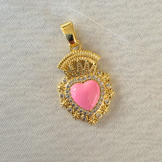 COLGANTE CORAZÓN DETENTE ROSA ACERO INOXIDABLE CHAPADA EN ORO