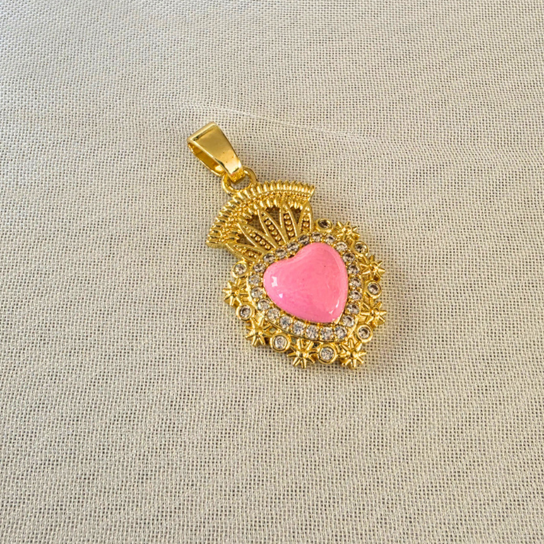 COLGANTE CORAZÓN DETENTE ROSA ACERO INOXIDABLE CHAPADA EN ORO