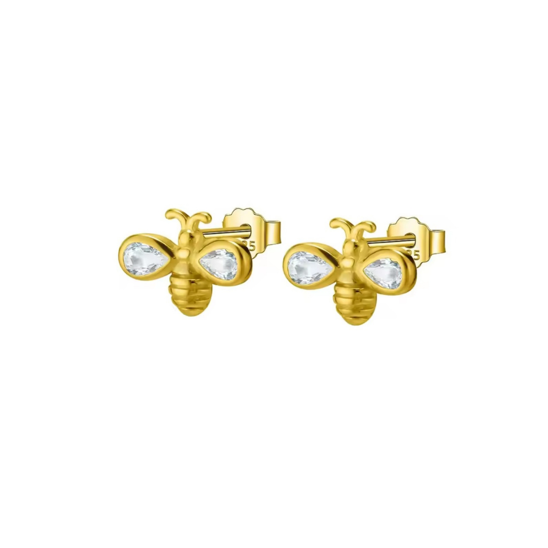 AROS ABEJAS CIRCÓN BLANCO CHAPADO ORO TORNILLO CLÁSICO