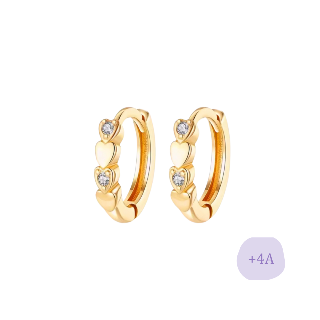 AROS ARGOLLA CORAZONES CHAPADO EN ORO CIRCONES BLANCOS