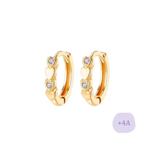 AROS ARGOLLA CORAZONES CHAPADO EN ORO CIRCONES BLANCOS