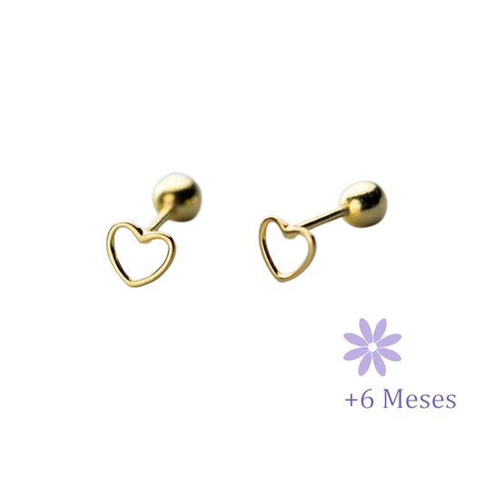 AROS CORAZÓN CONTORNO ORO TORNILLO ROSCO
