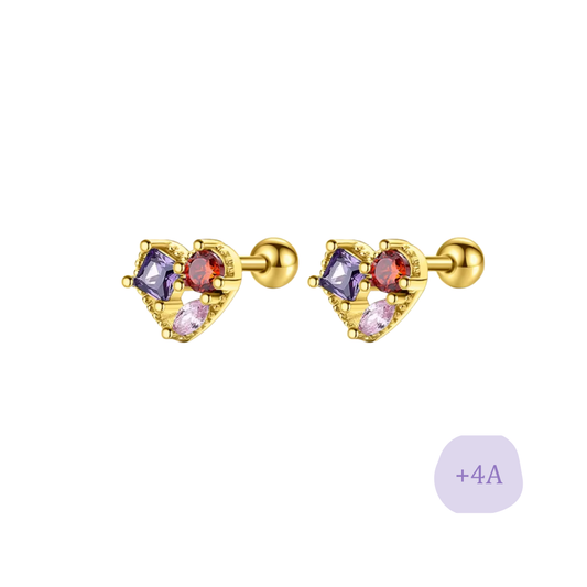 AROS CORAZÓN CIRCONES COLORES TORNILLO ROSCO ORO