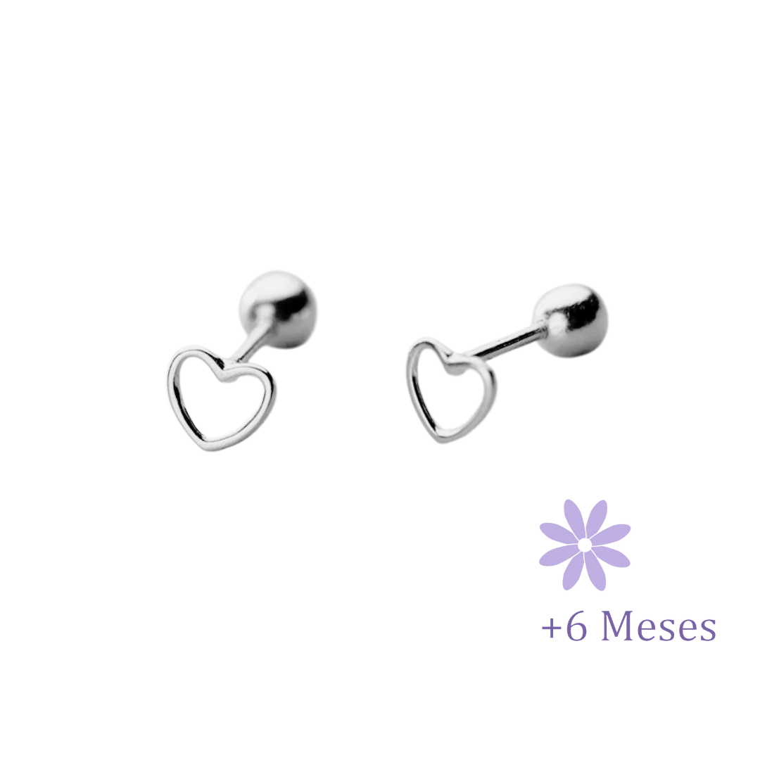 AROS CORAZÓN CONTORNO PEQUEÑO PLATA TORNILLO ROSCO