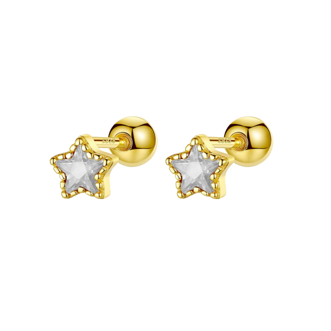 AROS ESTRELLA CIRCÓN BLANCO CHAPADO ORO TORNILLO ROSCO