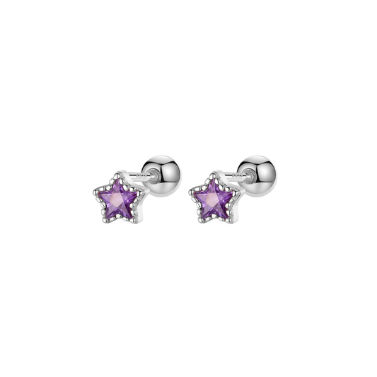 AROS ESTRELLA CIRCÓN LILA PLATA 925 TORNILLO ROSCO
