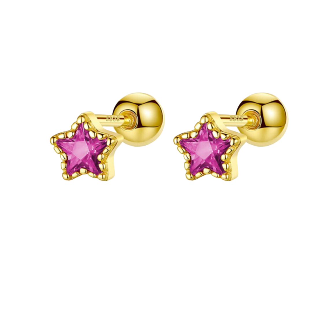 AROS ESTRELLA CIRCÓN ROSA CHAPADO ORO TORNILLO ROSCO