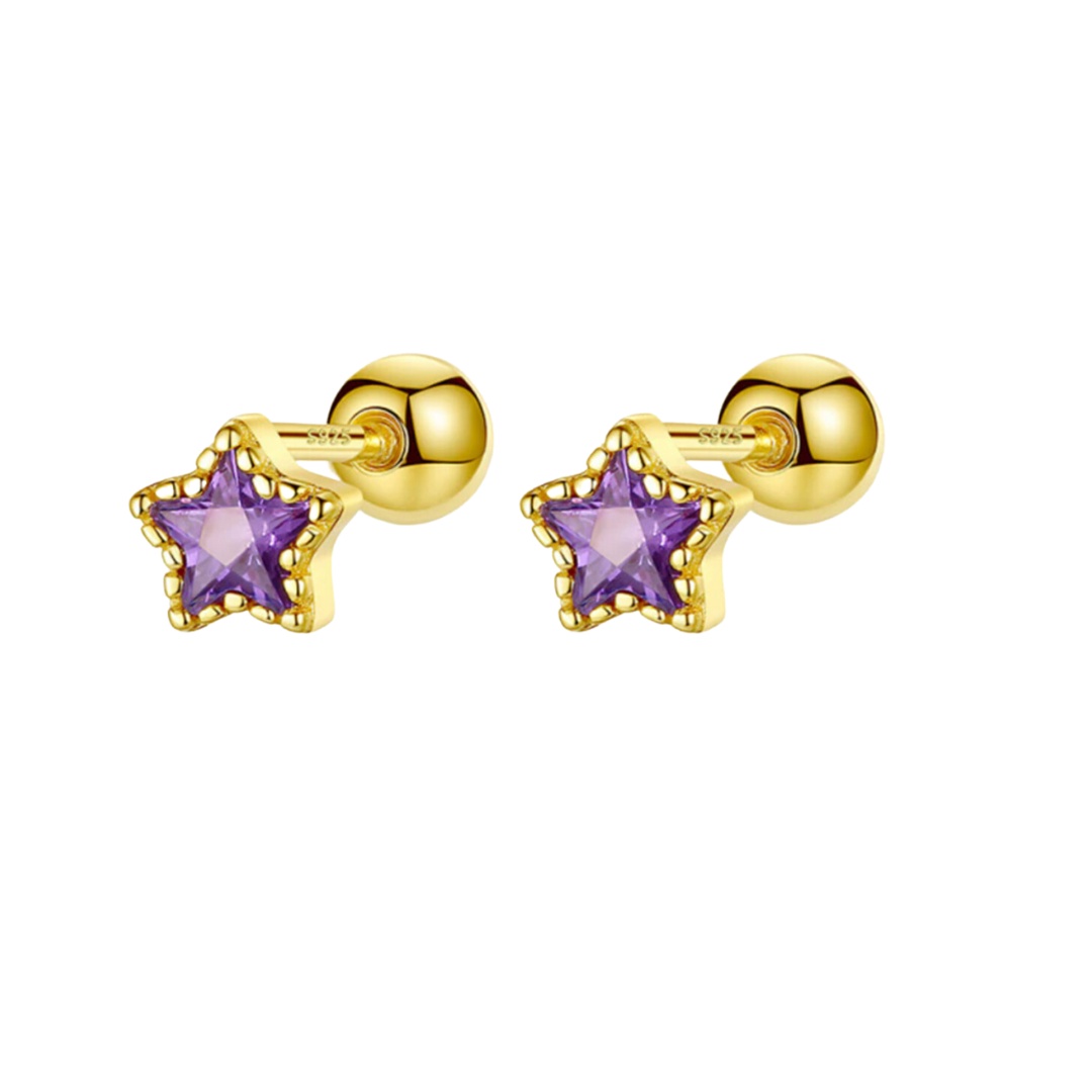 AROS ESTRELLA CIRCÓN LILA CHAPADO ORO TORNILLO ROSCO