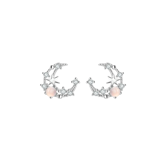 AROS LUNA CIRCONES & PIEDRA LUNA PLATA 925 TORNILLO ROSCO