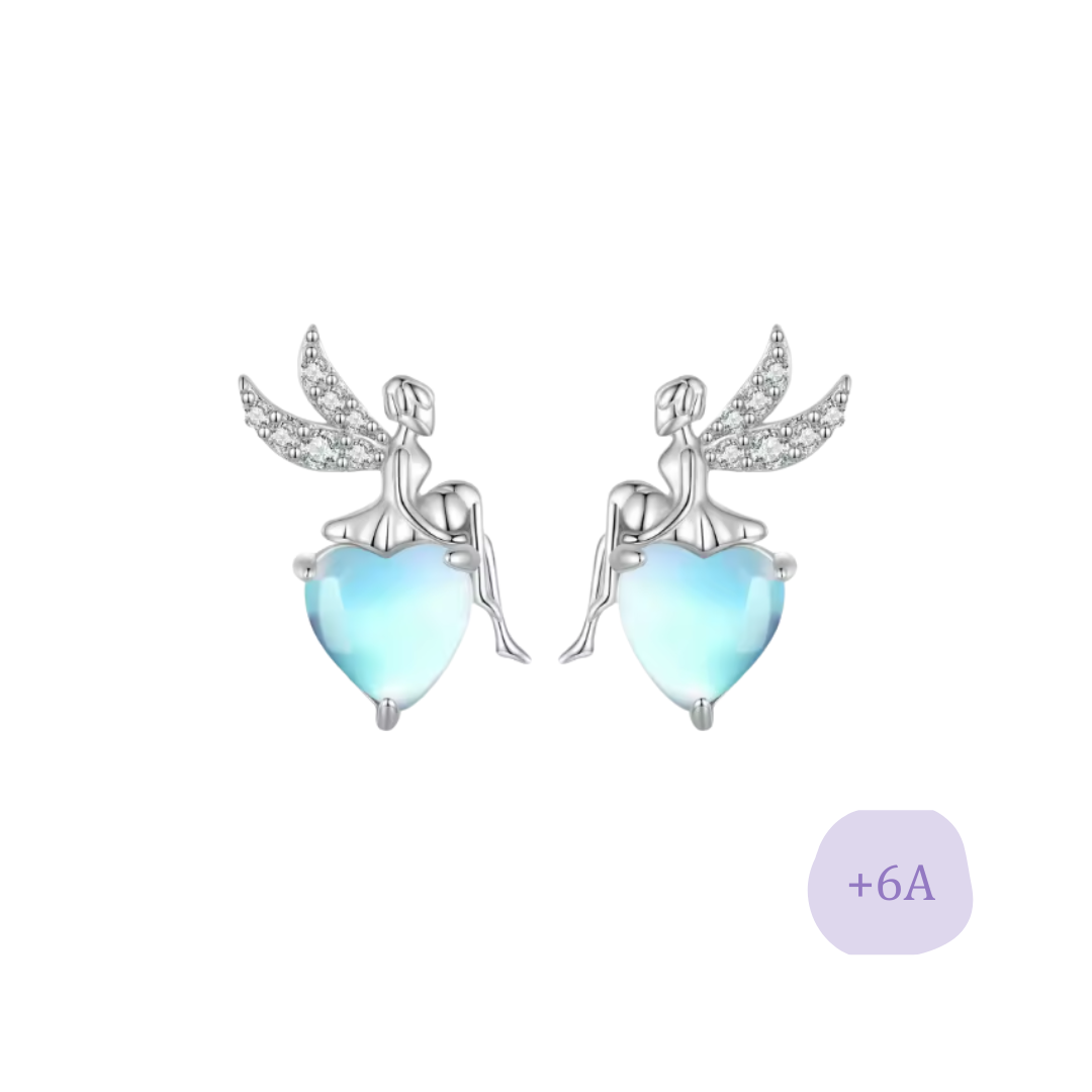 AROS HADA CORAZÓN PIEDRA LUNA TORNILLO CLÁSICO