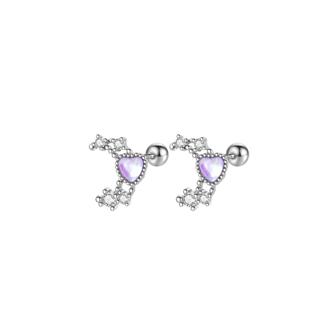 AROS LUNA CIRCONES & CORAZÓN PLATA 925 TORNILLO ROSCO
