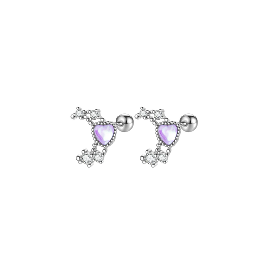 AROS LUNA CIRCONES & CORAZÓN PLATA 925 TORNILLO ROSCO