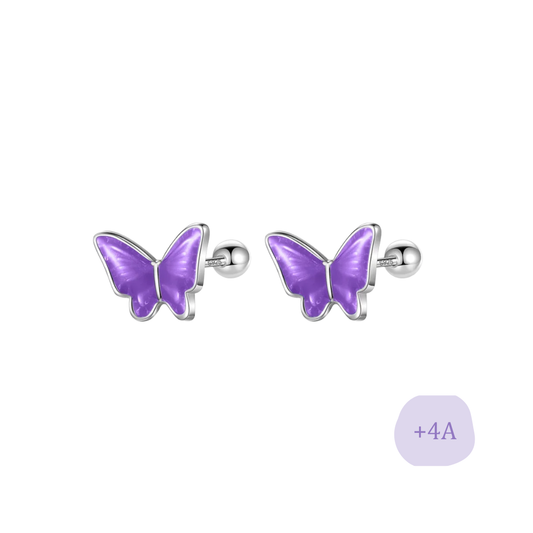 AROS MARIPOSA MORADA PLATA TORNILLO ROSCO