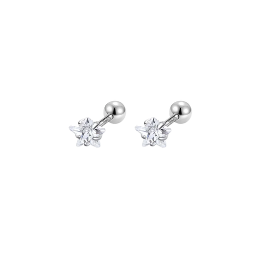 AROS ESTRELLA CIRCÓN BLANCO ENGASTE PLATA TORNILLO ROSCO