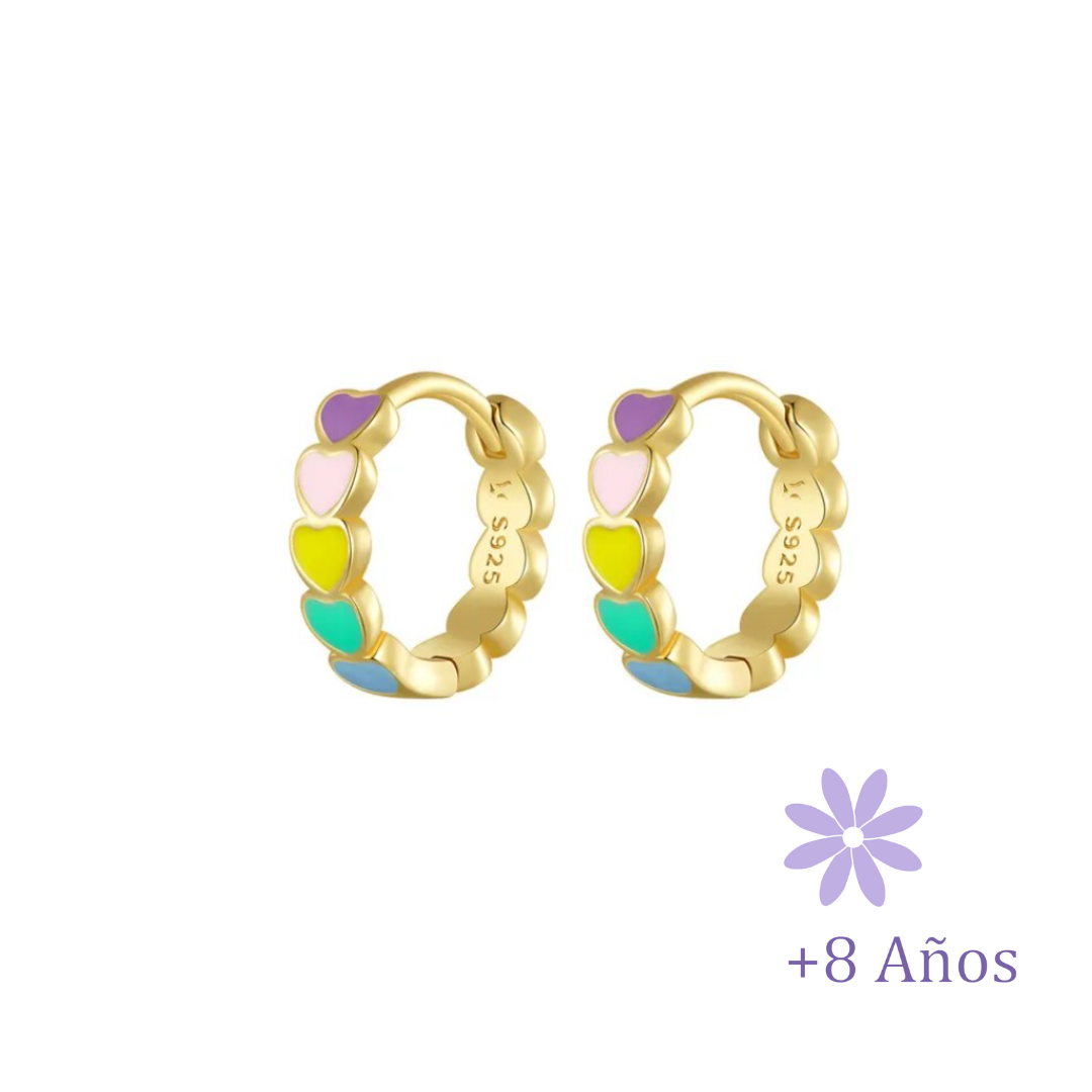 AROS ARGOLLA CORAZONES DE COLORES ORO