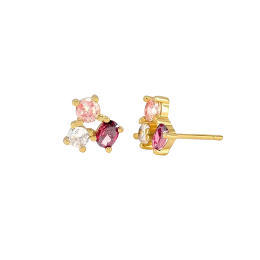 AROS TRIO CIRCONES ROSA CHAPADO ORO TORNILLO CLÁSICO