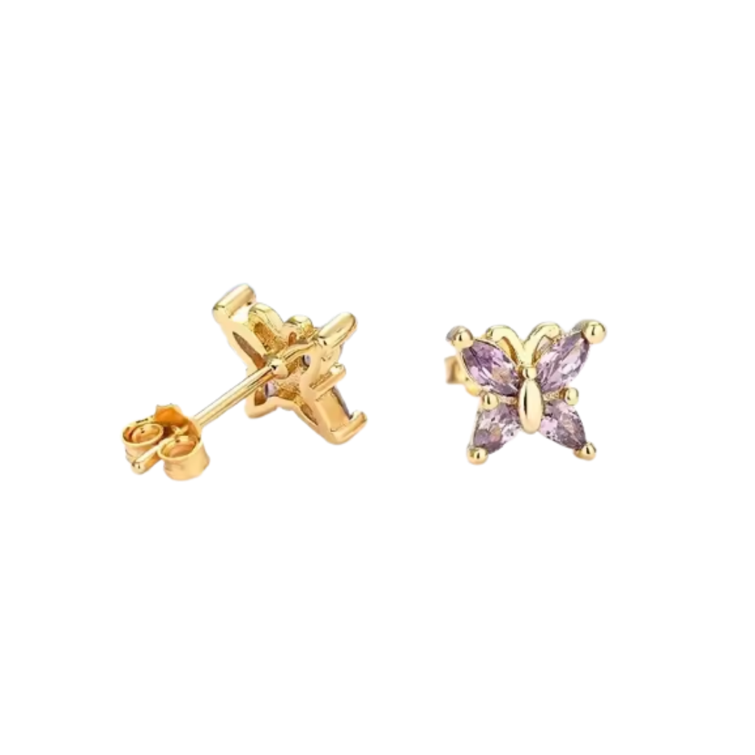 AROS MARIPOSA CIRCONES LILA CHAPADO ORO TORNILLO CLÁSICO